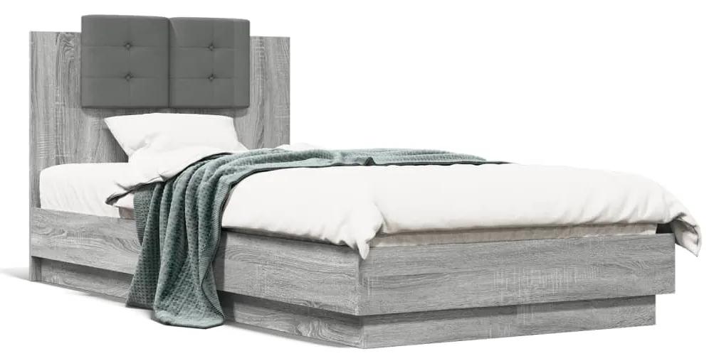 3209973 vidaXL Cadru de pat cu tăblie, gri sonoma, 90x190 cm, lemn prelucrat