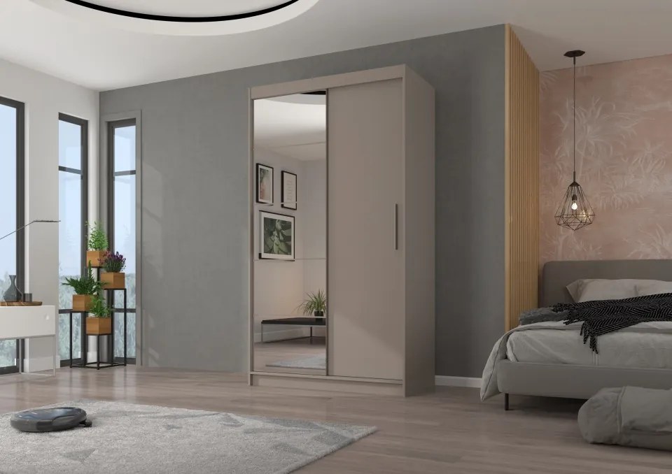 Dulap cu uși glisante ESTI – cu oglindă – 120x59x215 cm – Cașmir