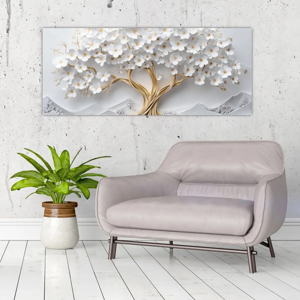 Tablou – Arborele vieții 3D plin de flori (120x50 cm)
