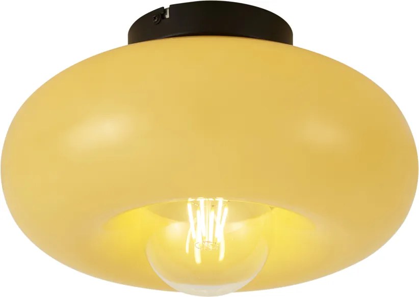 Retro Ceiling Lamp Black with Yellow Glass 30cm - Glaze