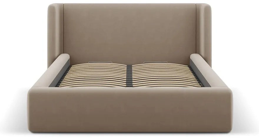 Pat matrimonial maro deschis tapițat cu spațiu de depozitare cu somieră 160x200 cm Jason – Windsor &amp; Co Sofas