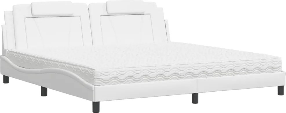 vidaXL Pat, Viana, cu saltea, alb, 200x200 cm, piele ecologică