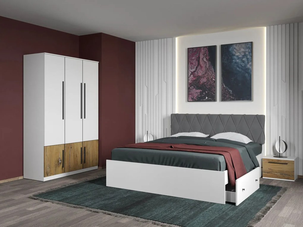 Set mobila dormitor 4 piese Alb/Stejar Eclipse C02