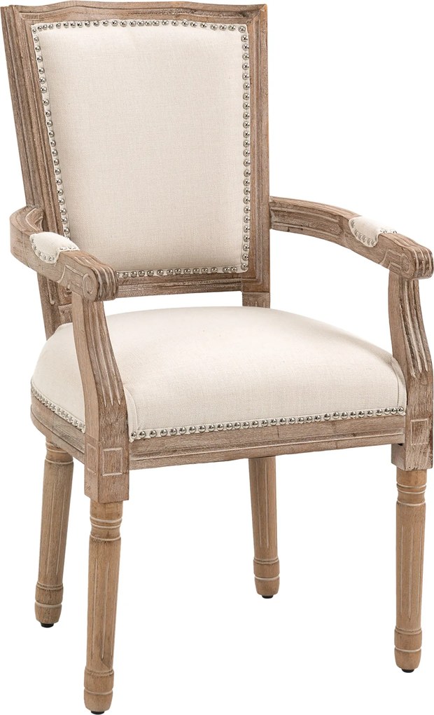 HOMCOM Scaun pentru sufragerie, scaun de bucătărie, decor cu nituri, stil rustic francez, lemn de cauciuc, Crem-alb, 59 x 63,5 x 96cm | Aosom Romania