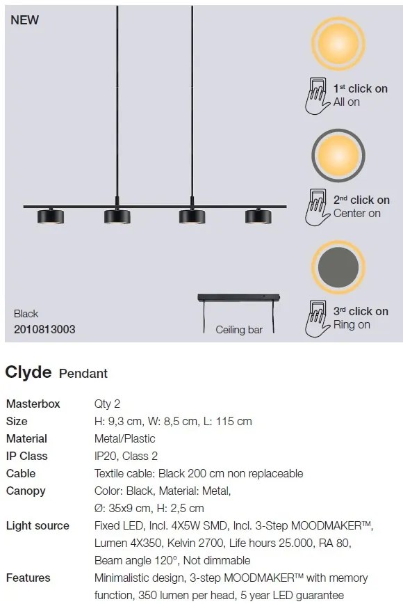 Lustra LED cu 4 surse de lumina design nordic Clyde 2010813003 NL