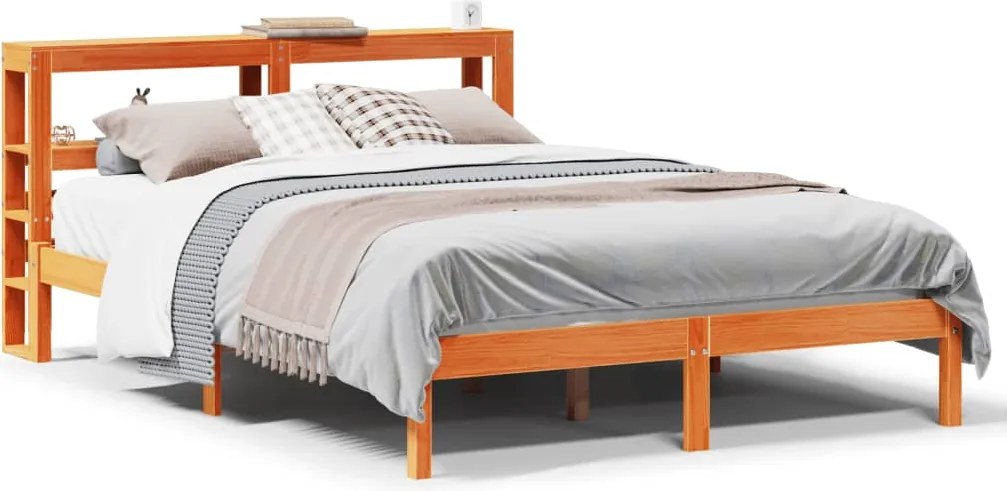 vidaXL Cadru de pat cu tăblie, maro ceruit, 140x190 cm, lemn masiv pin