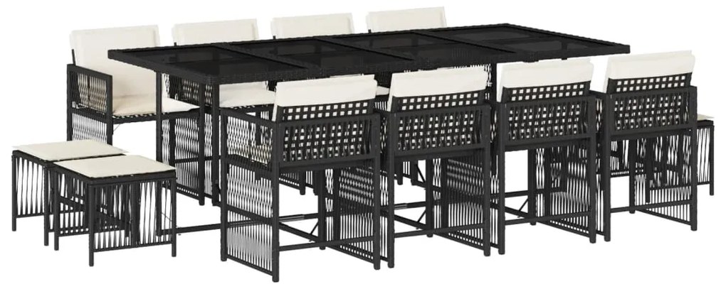 3211698 vidaXL Set mobilier de grădină cu perne, 13 piese, negru, poliratan