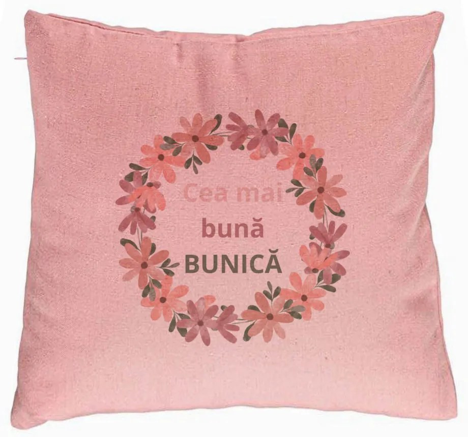 Perna Decorativa pentru Bunica 6, 40x40 cm, Roz, Husa Detasabila, Burduf