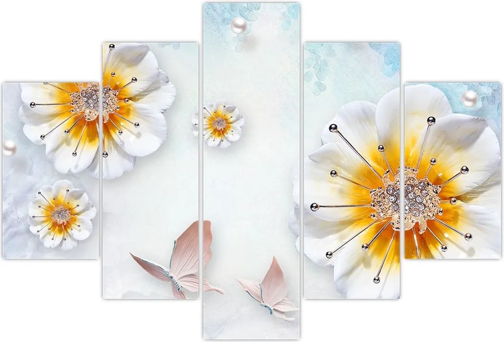 Tablou - Copoziția flori și fluturi (150x105 cm)