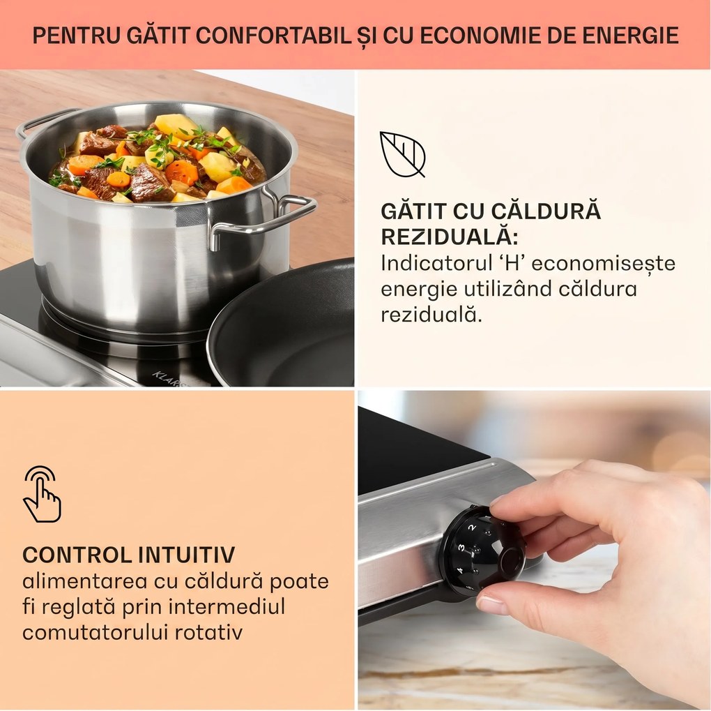 Klarstein Cookbuddy, plită dublă, 2400 W, 5 niveluri de putere, sticlă ceramică