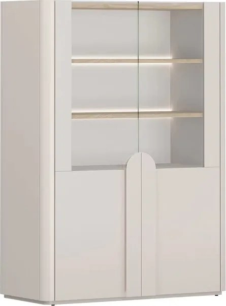 Vitrină Amilio 100 cm cu 2 uși - cașmir / stejar uleiat / mânere cașmir