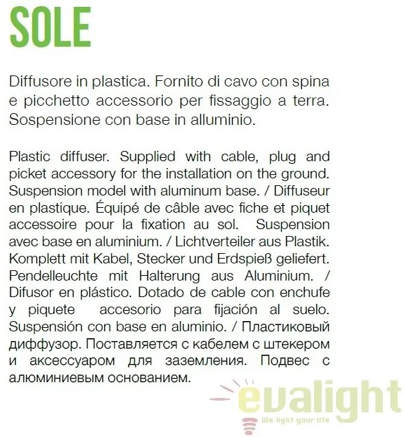 Corp iluminat exterior IP44, diametru 30cm, SOLE PT1 SMALL 191638