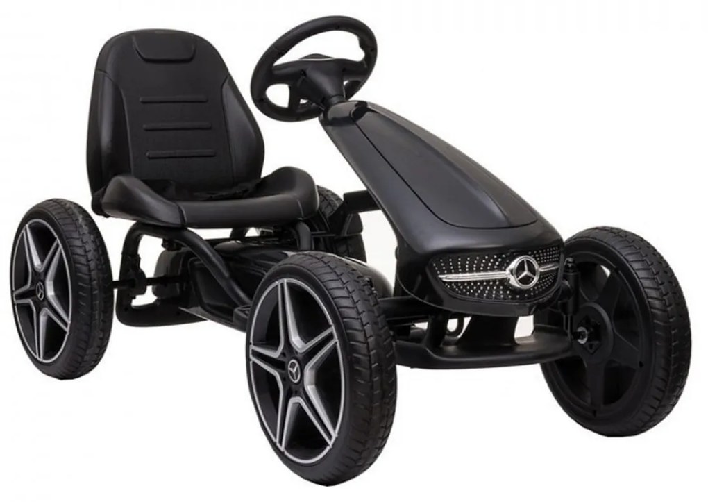 Kart cu pedale pentru copii NOVOKIDS® Mercedes Benz Kart PRO, Cu claxon si melodii, Carena, Structura metalica, Frana de mana, Functie FreeWheel,