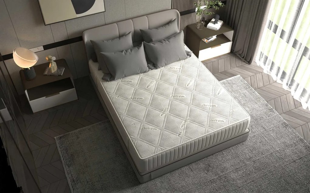 Saltea cu Spuma Memorie SilverCare, Grosime 24 cm, Husă cu Ioni de Argint, cu Mânere, Fermitate Medie - 200x200