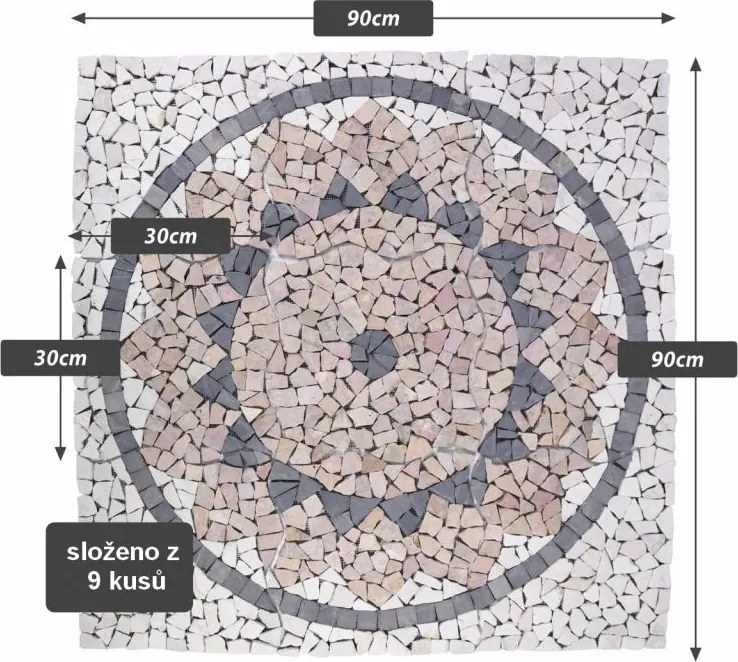 Mozaic din marmură, model soare, 90 x 90 cm