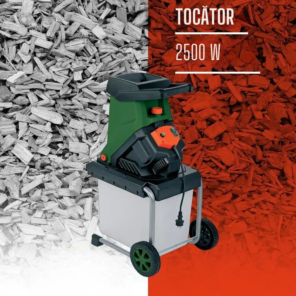 Tocător de grădină CHIP cu recipient de colectare de 50 l, 3100W negru/verde Gardebruk