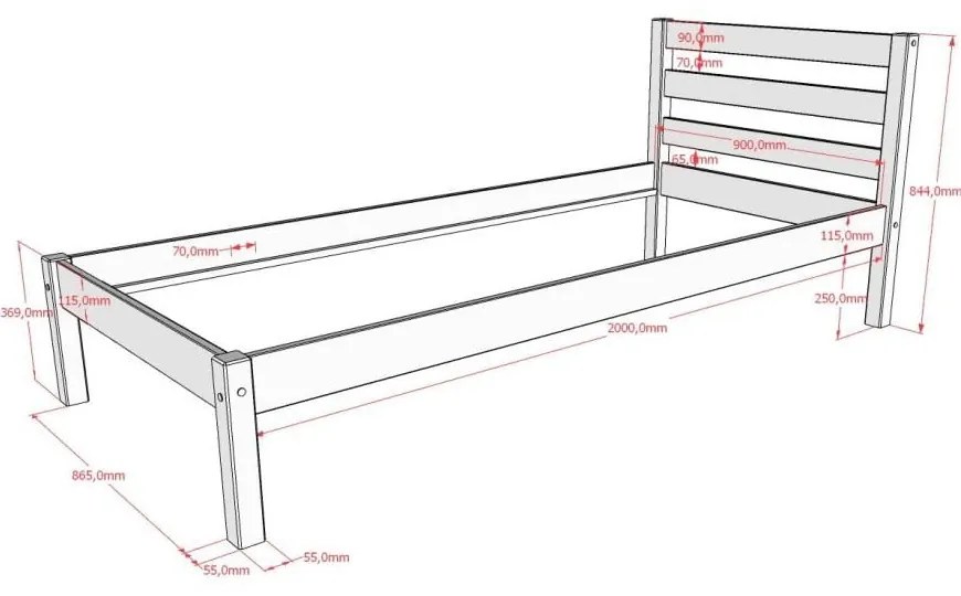 Pat pentru copii în culoare naturală din lemn de pin fără somieră 90x200 cm Pino – Vipack