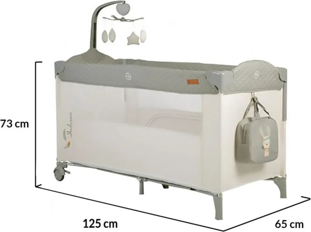 Patut pliant transformabil in tarc copii NOVOKIDS™ Indiana NEST, 62X125 cm, 2 Niveluri, Jucarie Carusel muzical, Fermoar acces lateral, Geanta bebe,