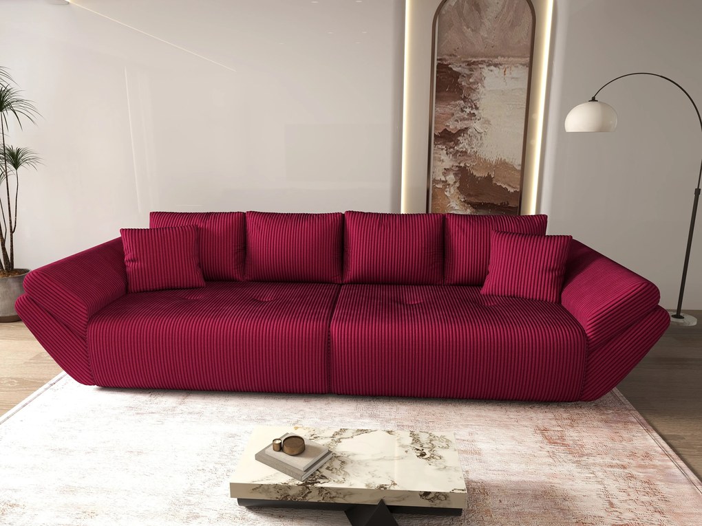 Canapea extensibilă dumonde cu ladă de depozitare si sezut confortabil din spuma high-density, Berlin Zoom Red 300x100 cm