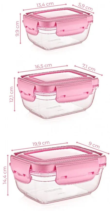 Set 3 Caserole, Plastic fara BPA, 30147, Transparent / Roz
