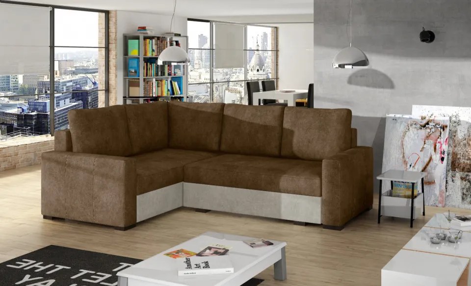 Coltar extensibil cu spatiu pentru depozitare, 235x162x90 cm, Corona L01, Eltap (Culoare: Maro / Bej)