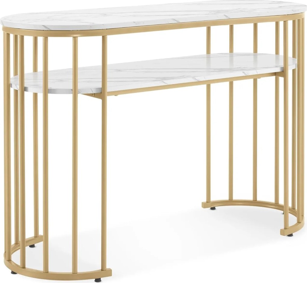 MANIAU207 - Masuta manichiura, 114 cm, masa cosmetica ovala pentru salon - Alb - Auriu