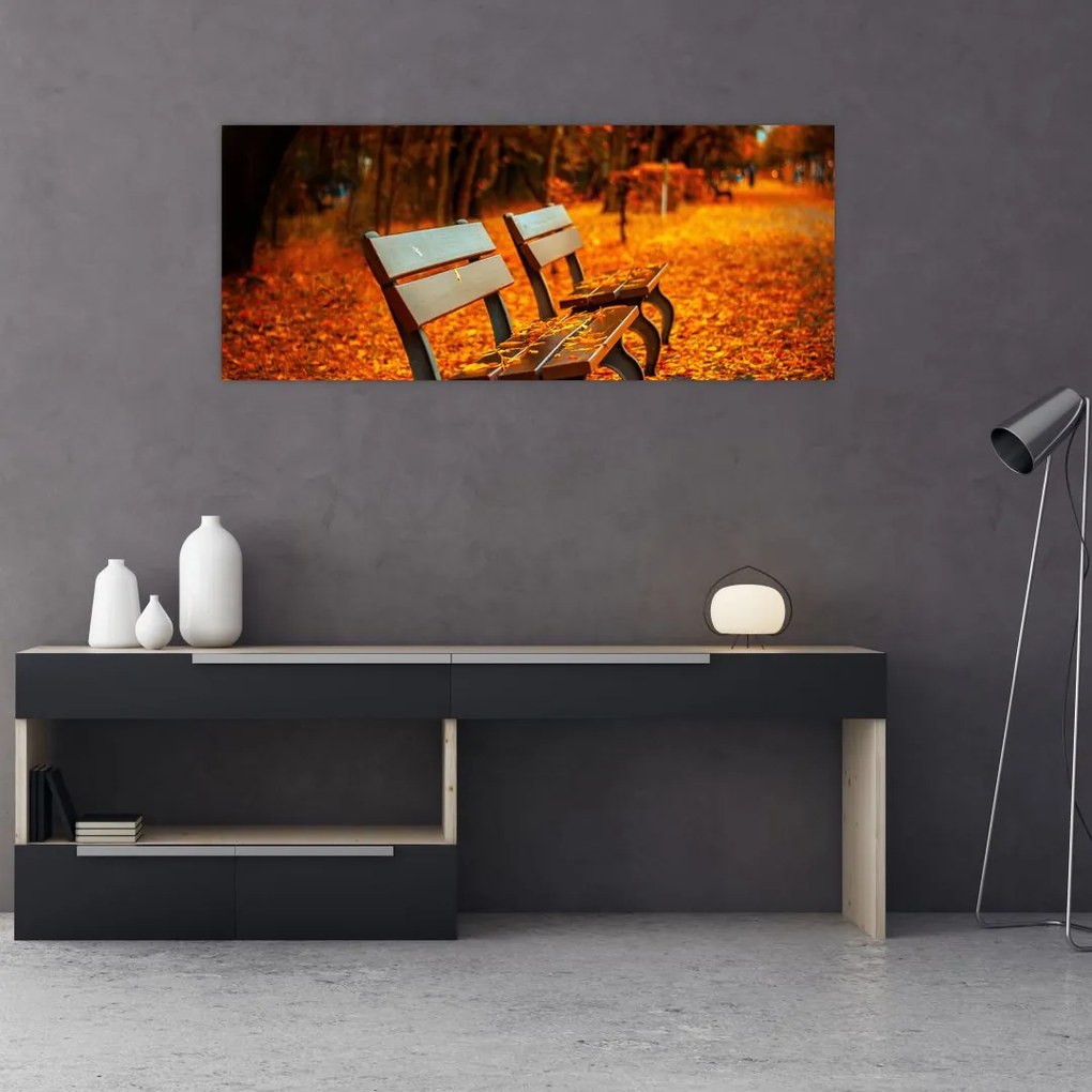Tablou cu banca toamna (120x50 cm)