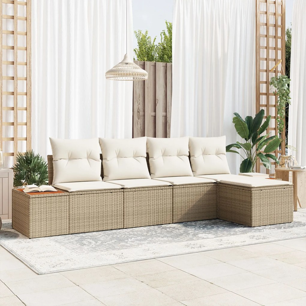 vidaXL Set de canapele pentru grădină cu pernă 5 pcs Bej Rattan poli