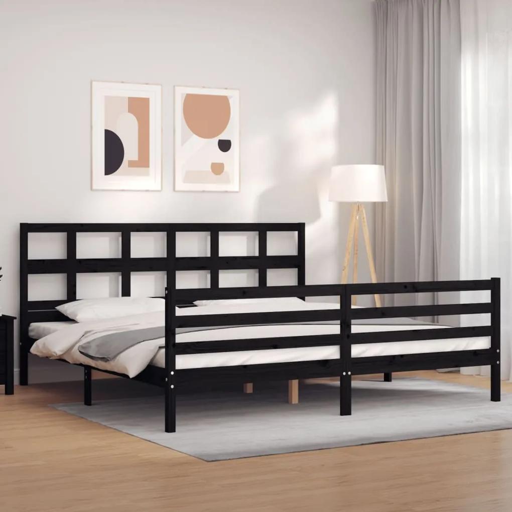 3194855 vidaXL Cadru pat cu tăblie 200x200 cm, negru, lemn masiv