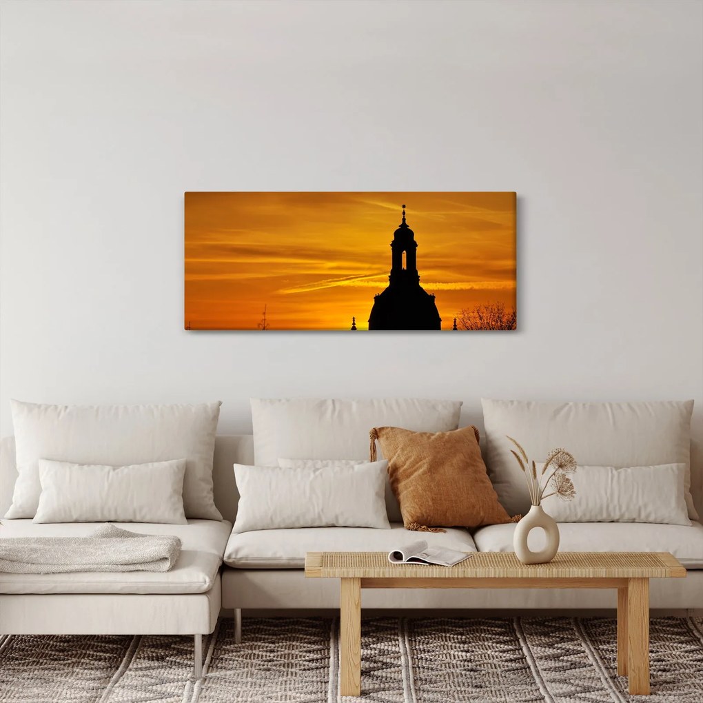 Tablou cu biserică în apus de soare (120x50 cm)
