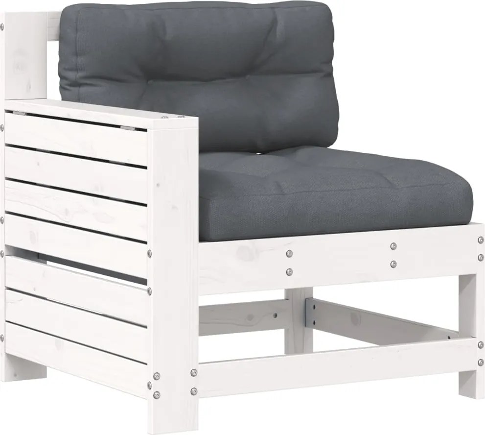 vidaXL Canapea grădină cotieră cu perne, alb, lemn masiv de pin