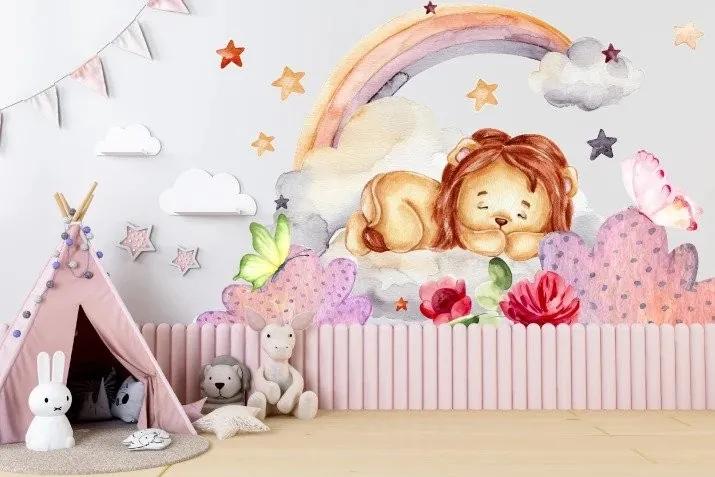 Autocolant de perete pentru copii cu un leu adormit 150 x 300 cm