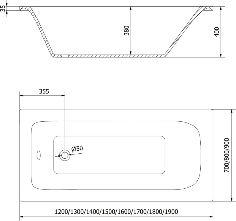 Mexen Vega cada dreptunghiulară 150 x 70 cm cu panou, albă - 55011507000X