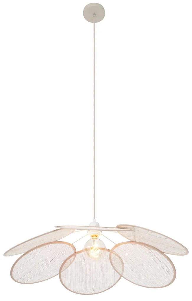 Lampă suspendată Japandi crem cu abajur din in - Aisha