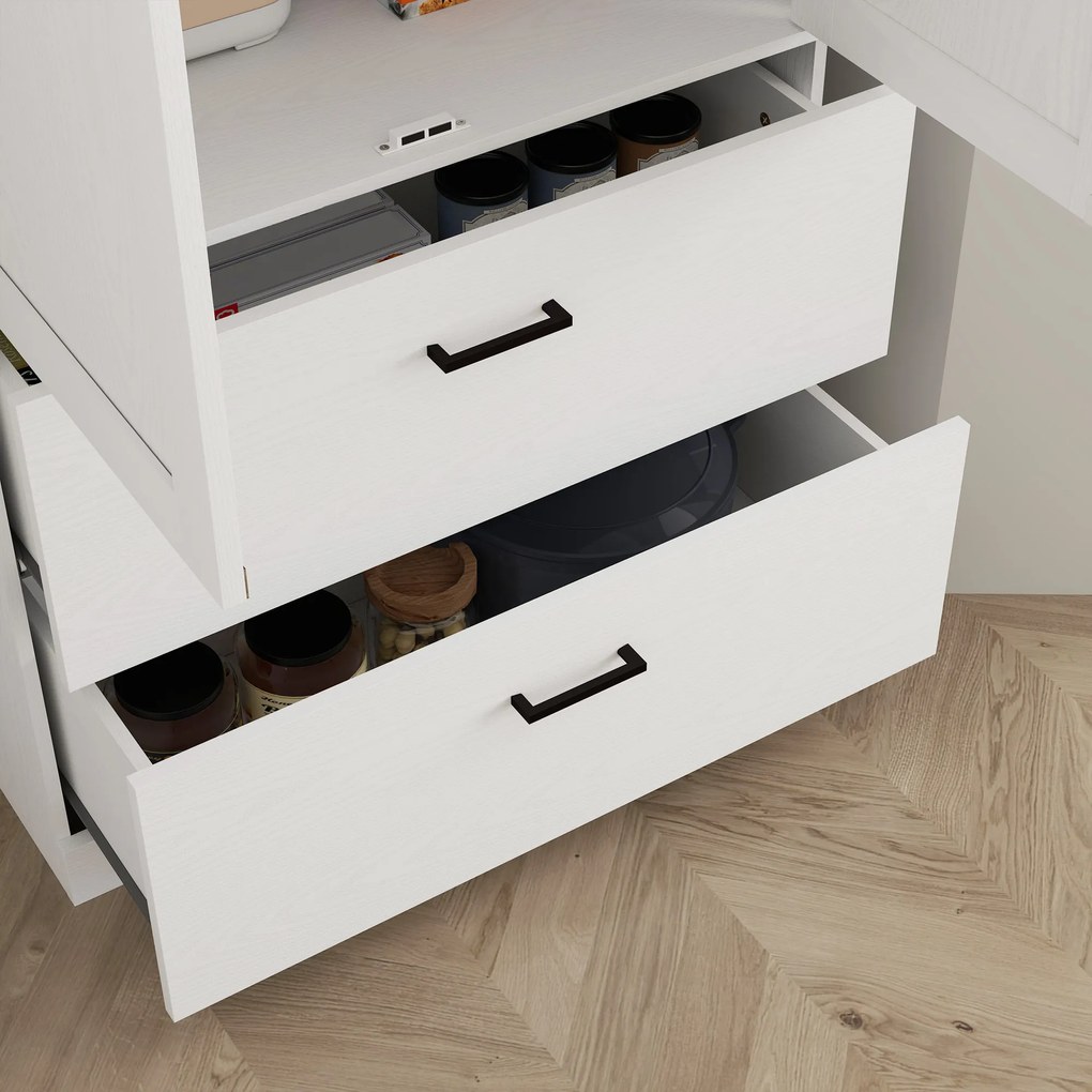 HOMCOM Dulap de bucătărie bufet vitrină mobilier de depozitare cu compartiment, 2 sertare și rafturi reglabile, gri | Aosom Romania