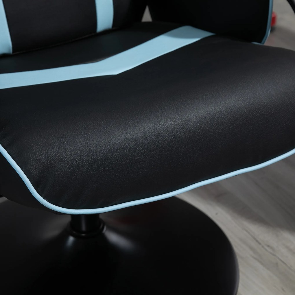 Vinsetto Set 2 Piese Fotoliu Rabatabil cu Suport pentru picioare Stil Gaming, Inclinatie 130° si Suport Lombar, Negru si Albastru