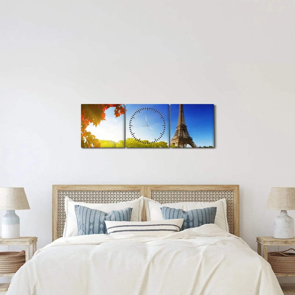 Tablou - toamna la Paris (cu ceas) (90x30 cm)