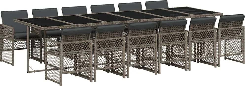 vidaXL Set mobilier de grădină cu perne, 13 piese, gri, poliratan