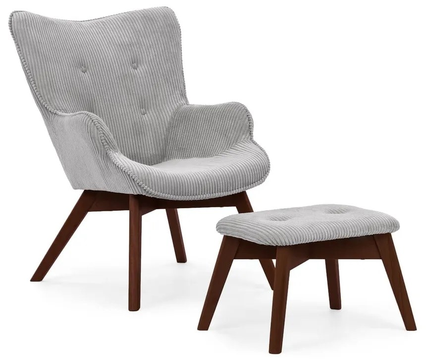 Fotoliu cu taburet gri cu tapițerie din catifea reiată Niko – Ropez