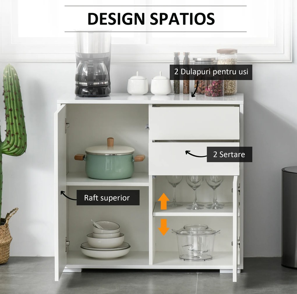 Dulapior cu sertare si 2 Dulapioare cu polite reglabile, Deschidere prin Presiune 79x36x74cm HOMCOM | Aosom Romania