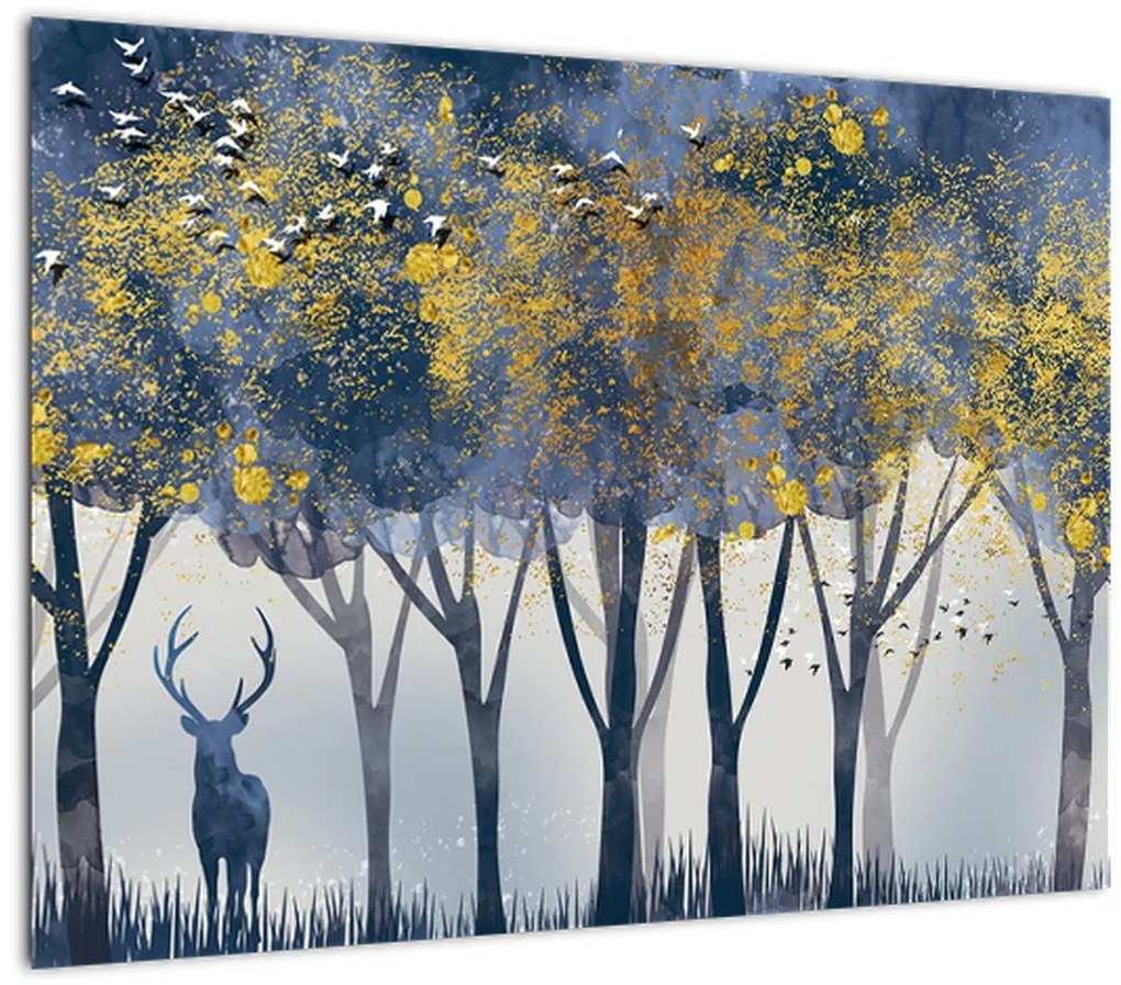 Tablou pe sticlă cerbul în pădure (70x50 cm)