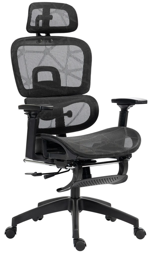 HOMCOM Scaun de birou, scaun de birou ergonomic din plasă cu brațe 3D, spătar inclinabil, 66x64x122 cm, negru | Aosom Romania