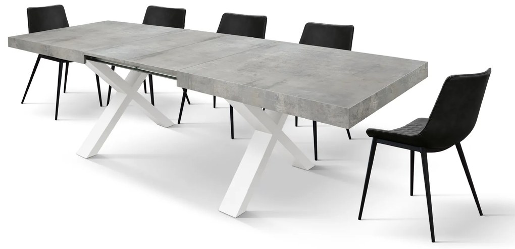 Masa Linda extensibila - BLAT GRI CIMENT, PICIOR ALB - 180 cm / 90 cm / 77 cm