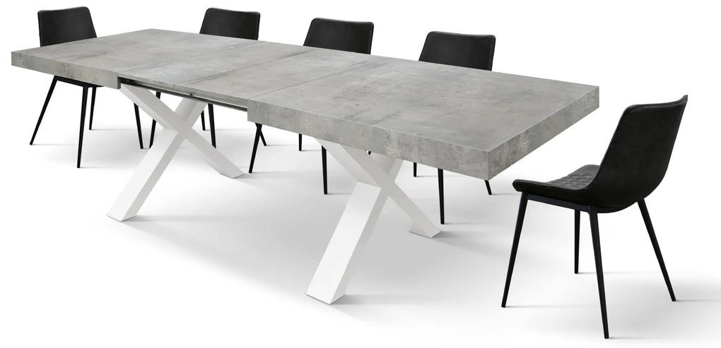 Masa Linda extensibila, blat PAL - BLAT GRI CIMENT, PICIOR ALB - 160 cm / 90 cm / h 77