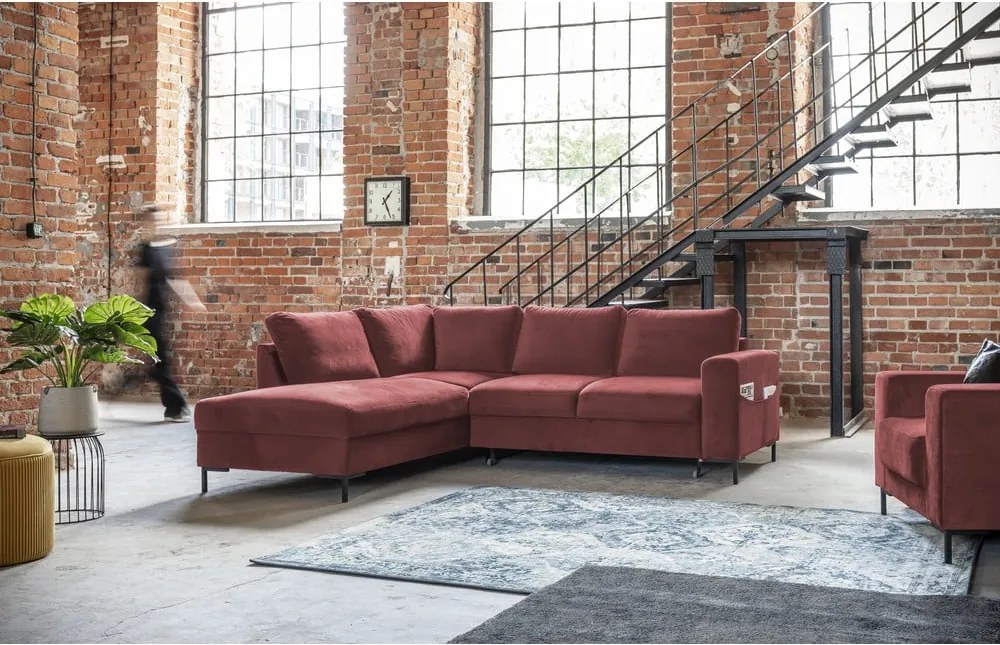 Colțar roz extensibil cu tapițerie din catifea (cu colț pe partea stângă ) Lofty Lilly – Miuform