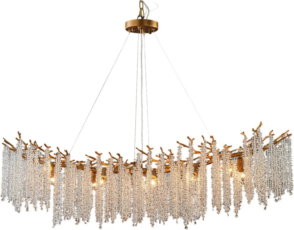 Candelabru din metal, auriu, șiruri de cristale din sticlă, 40 x 120 x 50 cm, „Cascade”