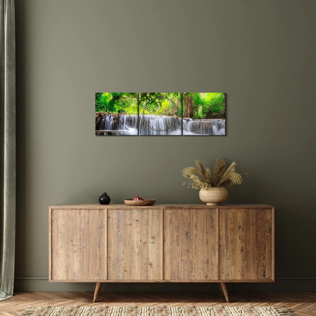 Tablou - cascada din Kanchanaburi, Thailanda (cu ceas) (90x30 cm)