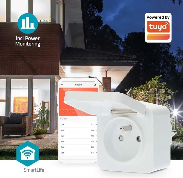 Priză inteligentă Nedis WIFIPO130EWT 3680W/230V/ tip E/16A Wi-Fi Tuya IP44