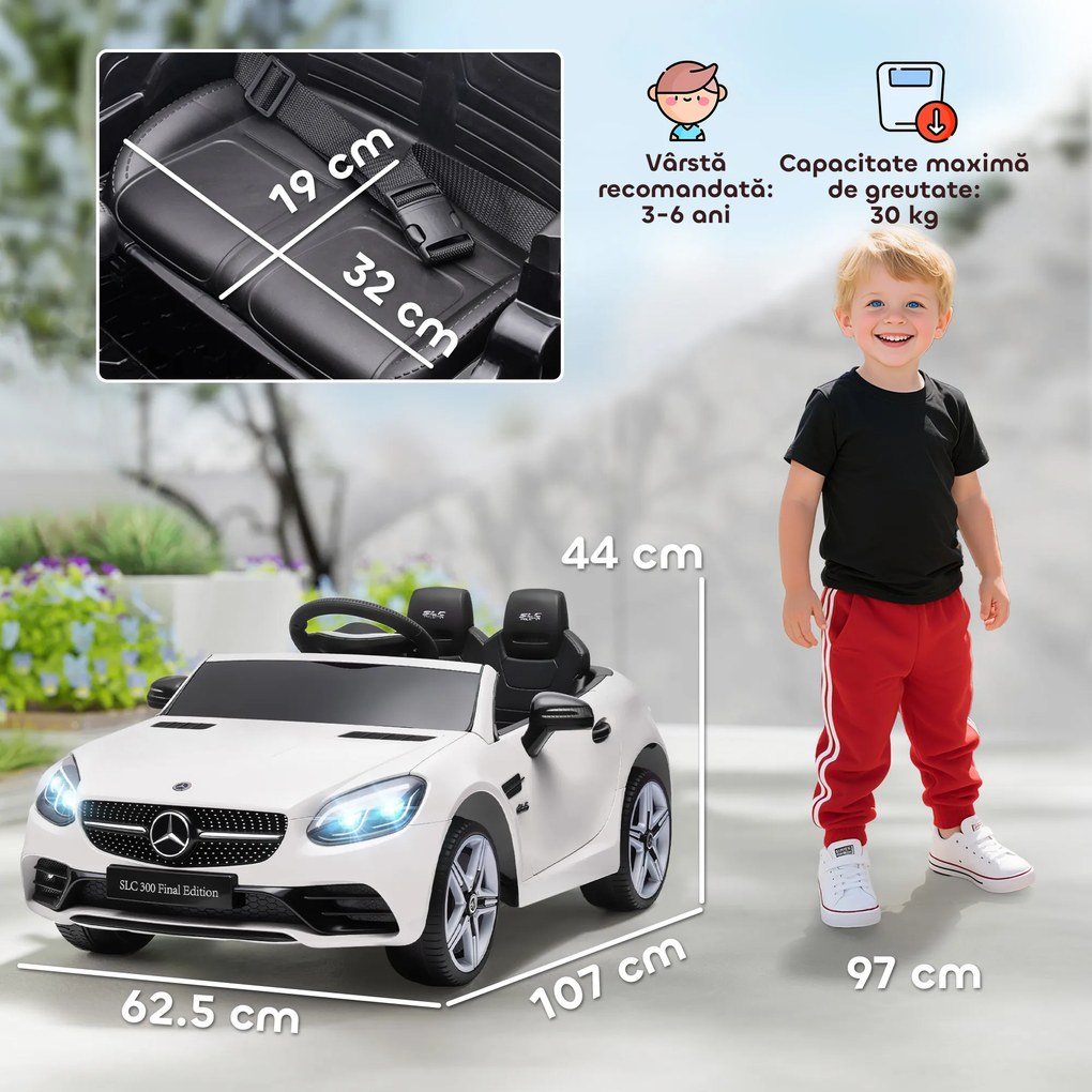 AIYAPLAY Mașină Electrică pentru Copii 3-6 Ani cu 2 Motoare și Telecomandă, Dimensiuni 107x62,5x44 cm, Alb, Distracție și Siguranță | Aosom Romania