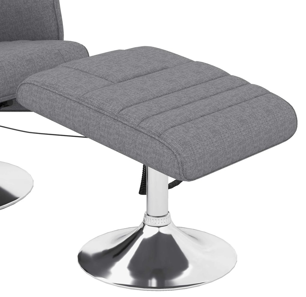 HOMCOM Fotoliu de masaj și reclinabil cu suport pentru picioare, din material textil cu efect de in, 78x90x93 cm, Gri Închis | Aosom Romania